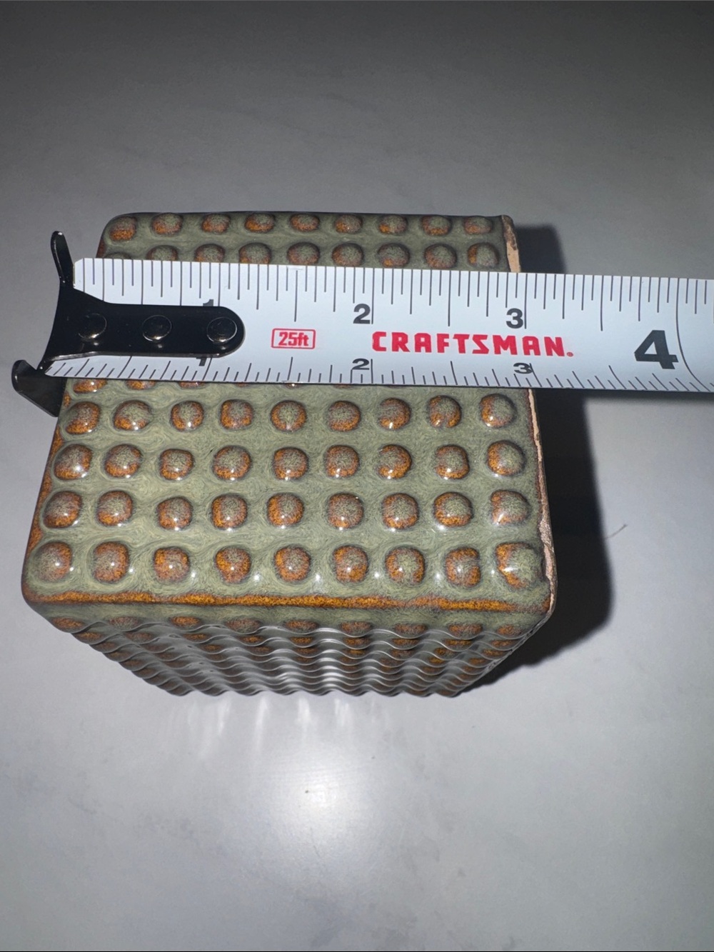 Craft Green & Brown Tan Glazed Ceramic 3” Square Vase with Raised Dot Texture - Picture 4 of 7